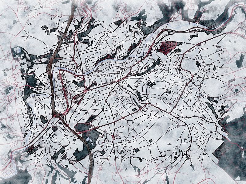 Map of Verviers with the style 'White Winter' by Maporia
