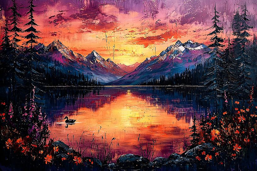 Colourful mountain scenery with sunset by Art & Soul Creations