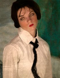 Reproductie Woman in black tie, Modigliani by Ernie van Beek