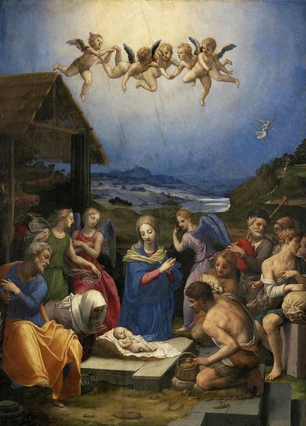 Die Anbetung der Hirten, Bronzino von Meisterhafte Meister