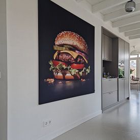 Klantfoto: Hyperrealistisch portret van een heerlijke hamburger van Roger VDB, als artframe