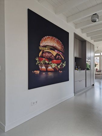 Hyper-realistic portrait of a delicious burger