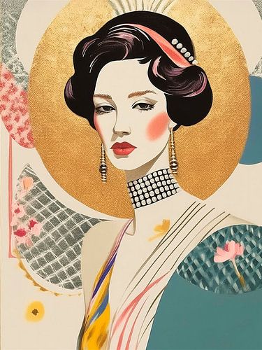 Vintage Collageportret van een  elegante vrouw