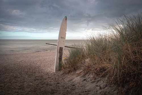 Baltic Sea beach with dramatic clouds and sea in Fischland Zings