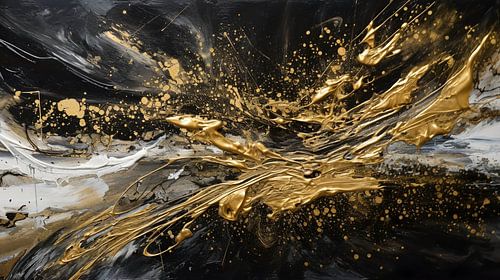 Painting Gold Black | Oblong Painting | Large Painting Living Room