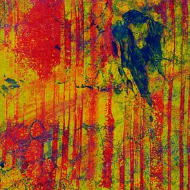 Levendige abstracte kunst met rode en gele patronen van Youri Mahieu