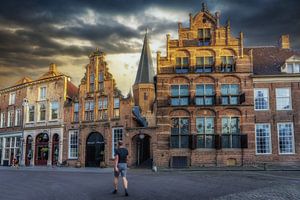 Walking by the old market in Zutphen during sunset