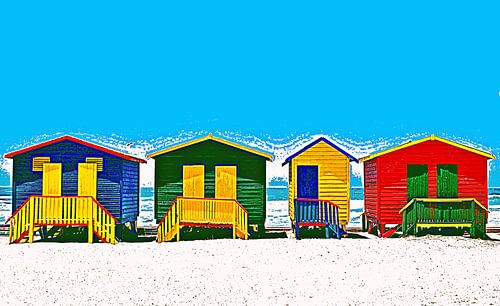 colourful changing rooms in Muizenberg mixed media