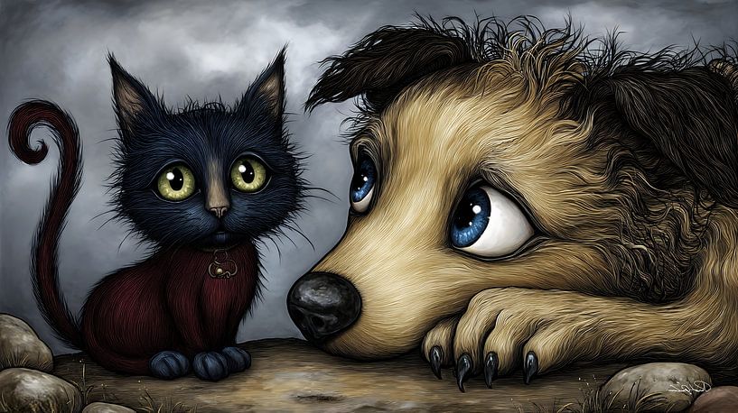 dog - cat - cartoon by Gelissen Artworks