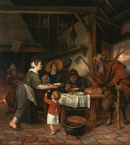 Jan Steen. De Satyr en de Boerenfamilie