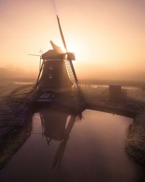 Foggy Sunrise at a Dutch Windmill by Ewold Kooistra
