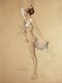 Nude in profile with veil - Albert Joseph Penot, watercolour and gouache by Atelier Liesjes