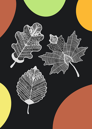 Detailed Zentangle Autumn Leaves Line Art Print