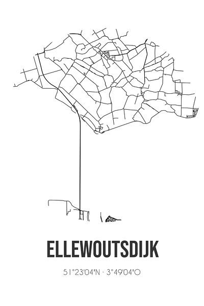 Ellewoutsdijk (Zeeland) | Map | Black and White by Prints of Place