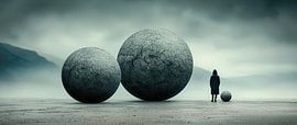 Wekkende bollen in de stille mist van Klaus Tesching - Art-AI