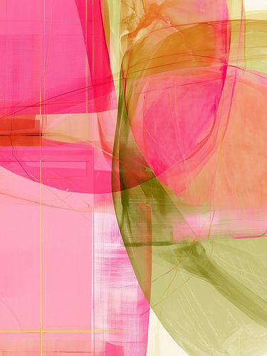 Levendige, abstracte compositie in roze en groen