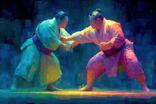 modern japanese art sumo wrestlers