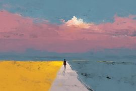 lopende persoon | Red Figure Between Sea And Field