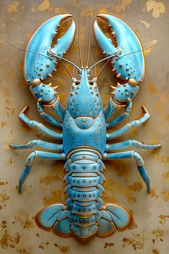 Lobster Luxe - Zomerse cyaankleurige Ibiza kreeft op goud beige van Marianne Ottemann - OTTI