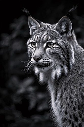 Portrait de lynx noir et blanc dans la nature