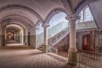 Abandoned staircase in the dilapidated Beelitz Heilstatten by Frans Nijland