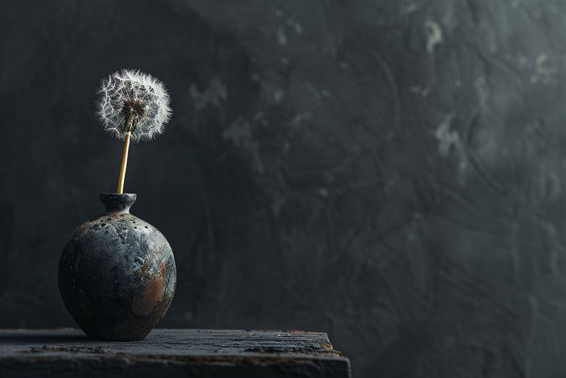 Lonely dandelion in antique vase by Art & Soul Creations