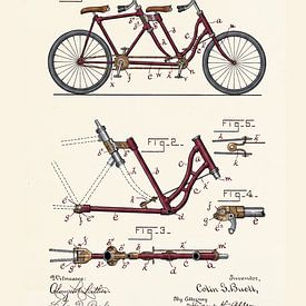 Vintage Tandem Patent 1897 – Technical Drawing on Vintage Paper by Zeger Knops