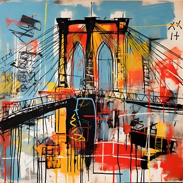Brooklyn Bridge New York in de stijl van Jean-Michel Basquiat van Felix Wiesner