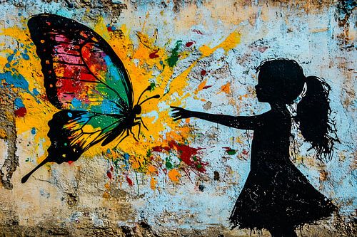 Meisje en kleurrijke vlinder