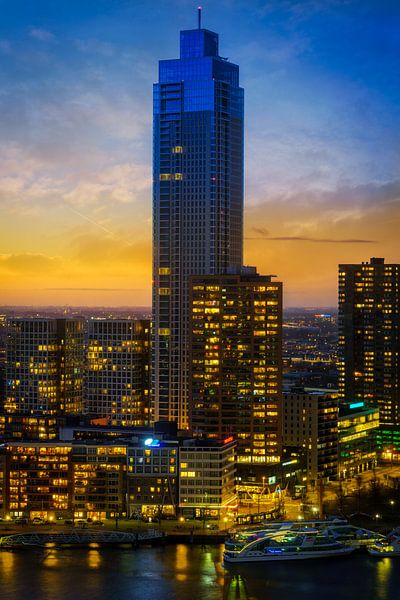 residential tower the salmon harbour in Rotterdam during sunset. by Bart Ros