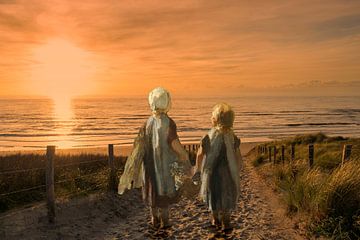 Two little girls carrying a basket - Jozef Israels by Digital Art Studio