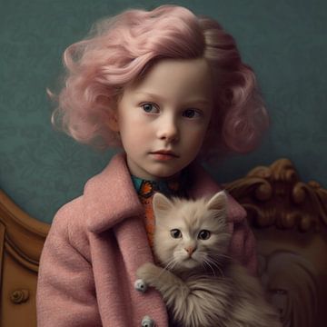 Fine art portret "Me and my cat" van Carla Van Iersel