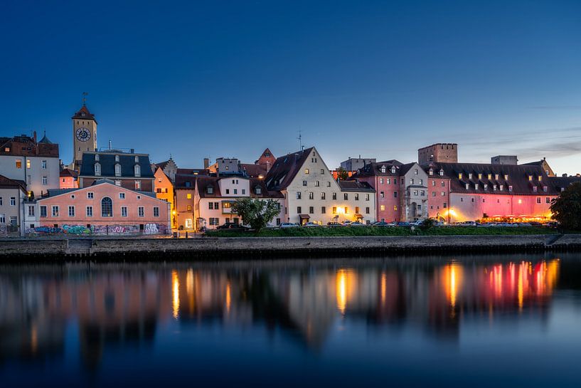 Danube bank in Regensburg at blue hour by ManfredFotos