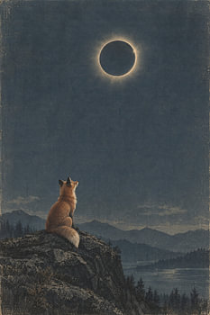 A fox during the solar eclipse