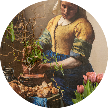 Het Melkmeisje in haar tuinkamer.