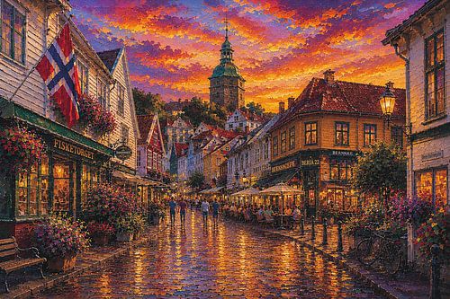 Stavanger in Noorwegen, een impressionistisch schilderij.
