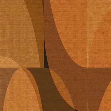 Retro-geometrie nr. 1. Abstracte vormen in bruine kleuren op linnen. van Dina Dankers