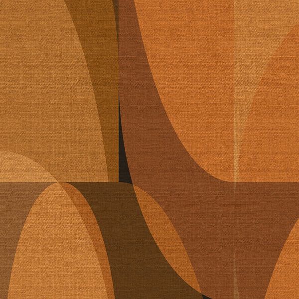 Retro-Geometrie Nr. 1. Abstrakte Formen in braunen Farben auf Leinen. von Dina Dankers
