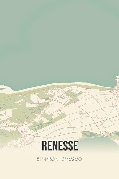 Vintage landkaart van Renesse (Zeeland) van Stad & Wand