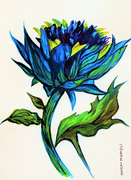 Blauwe distel (1) Handgeschilderd van Ineke de Rijk