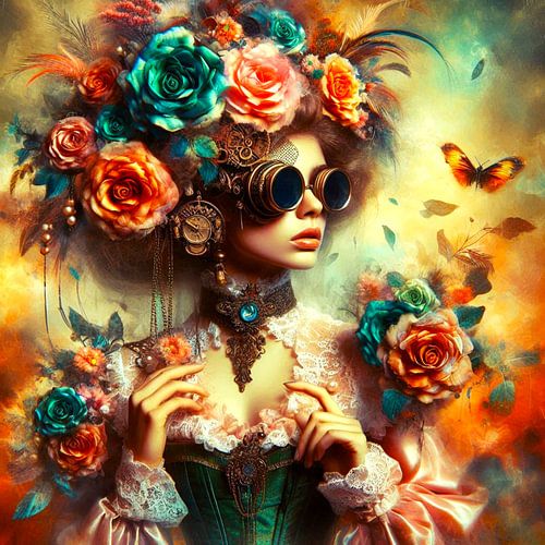 Tête avec des roses