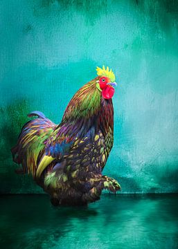 Majestueuze Cochin Haan in zijn Kleurenpracht van Saranda Veld ArtWorks