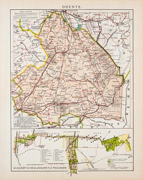 Vintage kaart Provincie Drenthe ca. 1900 van Studio Wunderkammer