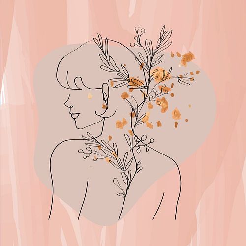 Japandi Flower Elegant Woman - Illustration Drawing 1.1