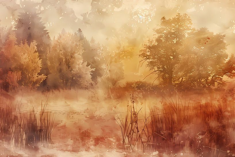 Misty sepia forest landscape in autumn atmosphere by Art & Soul Creations