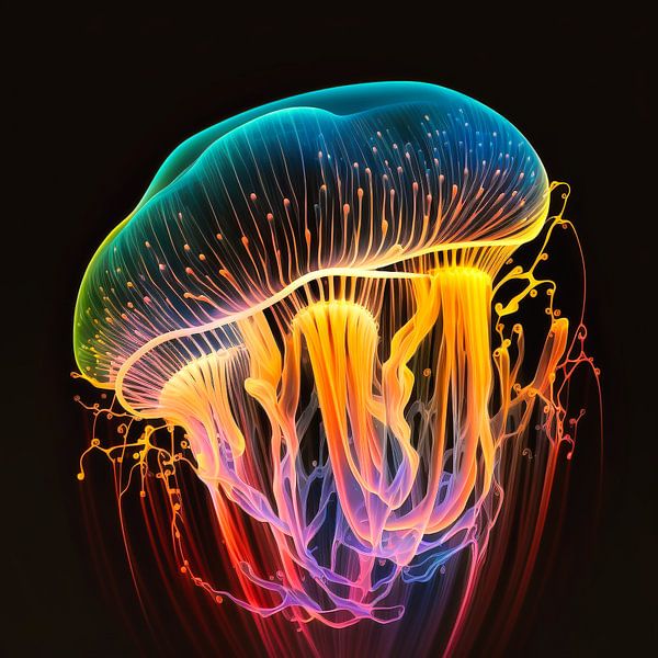 Neon kleurige kwal van Digital Art Nederland
