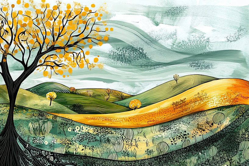 Herfstlandschap | Fall's Colorful Echo van Abstract Schilderij