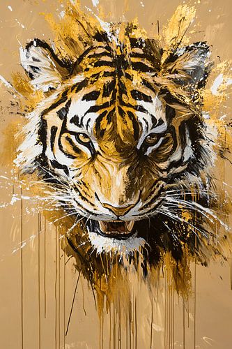 Expressief tijger schilderij op canvas