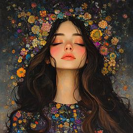 Bloemenkrans | Kleurrijk Bloemenportret van Blikvanger Schilderijen