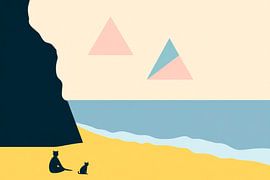 Cat and human on a quiet beach by Poster Art Shop